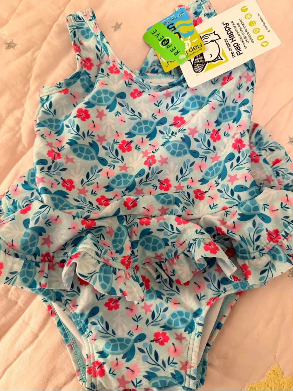 Flap Happy NWT Delaney Hip Ruffle (Floral & Turtle) One-Piece Swimsuit